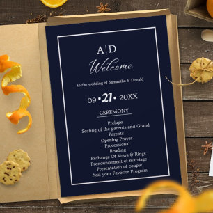 Elegantes Blue Wedding Zeremony Program Einladung