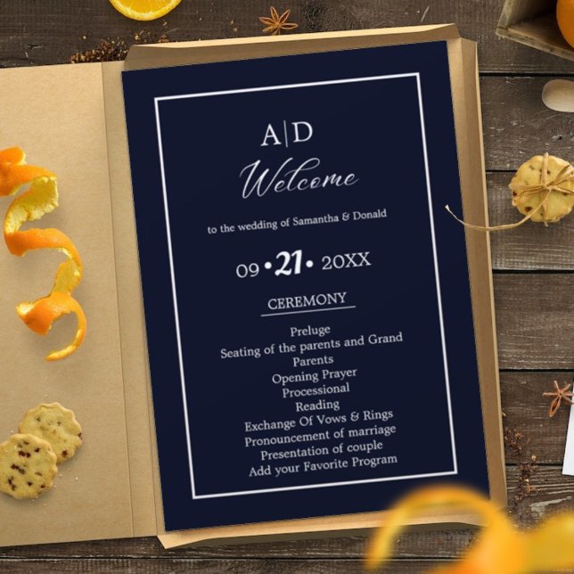 Elegantes Blue Wedding Zeremony Program Einladung (Von Creator hochgeladen)
