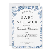 Elegantes Blue & White Baby Dusche Einladung