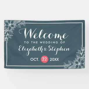 Elegantes Blue White Botanical Floral Wedding Bann Banner