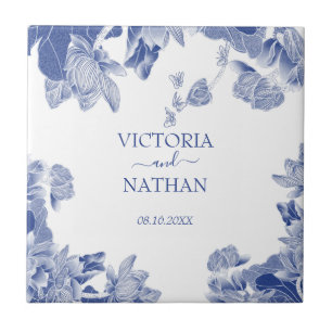 Elegantes Blue White Chinoiserie Chic Blumenzwiebe Fliese