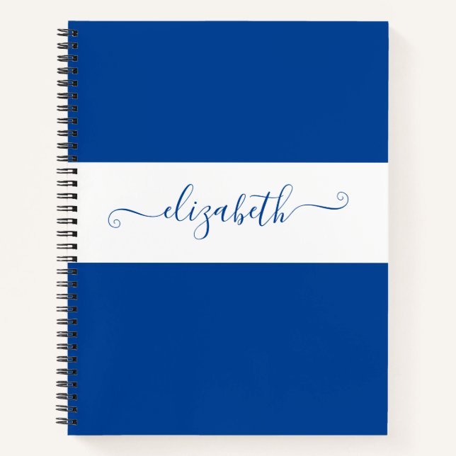 Elegantes Blue White Color Block Name Monogram Notizbuch (Vorderseite)