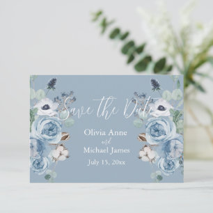 Elegantes Blue & White Floral Script Save the Date