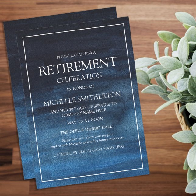 Elegantes Blue White Retirement Party Einladung (Navy blue retirement party invitation)