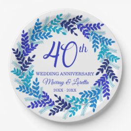 Elegantes Blue Wreath Party zum 40. Jubiläum Pappteller