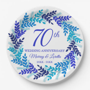 Elegantes Blue Wreath Party zum 70. Jahrestag Pappteller