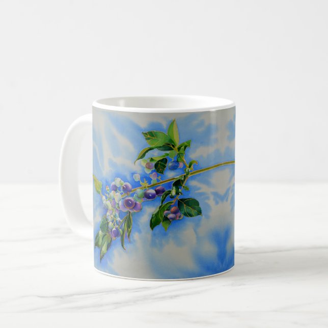 Elegantes Blueberry-Aquarellbild Kaffeetasse (Vorderseite Links)