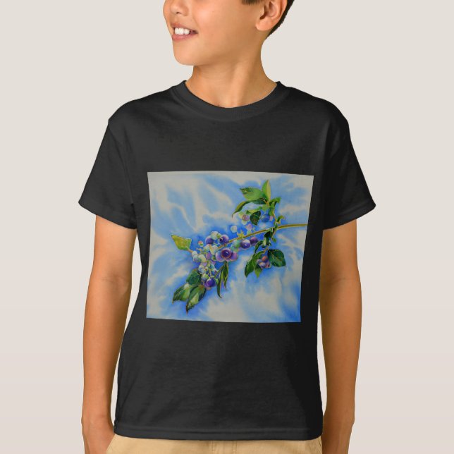 Elegantes Blueberry Aquarellbild mit blauen Frücht T-Shirt (Vorderseite)