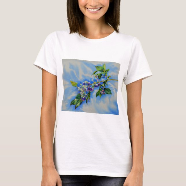 Elegantes Blueberry-Aquarellbild T-Shirt (Vorderseite)