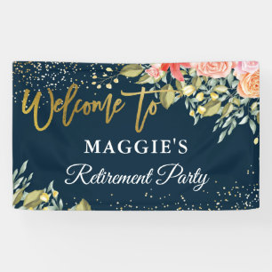 Elegantes Blues Blue Gold Retirement Party Banner