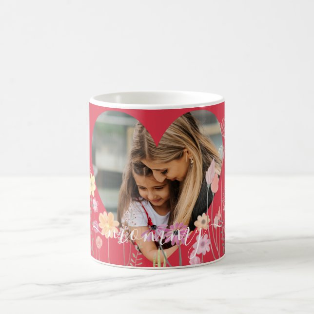 Elegantes Blume Herz | Personalisiertes Foto und T Kaffeetasse (Mittel)