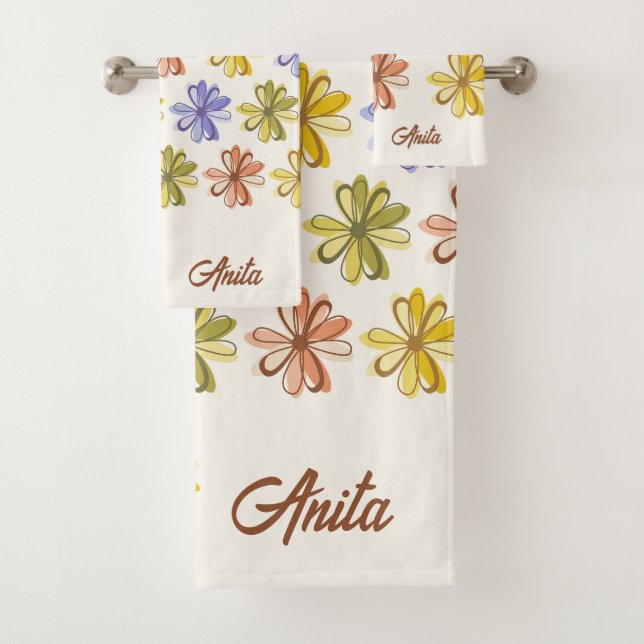 Elegantes Blume Muster Badhandtuch Set (Insitu)