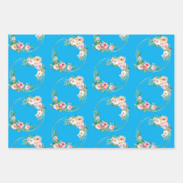 Elegantes Blume Wraath Wrapping Paper Set von 3 Geschenkpapier Set
