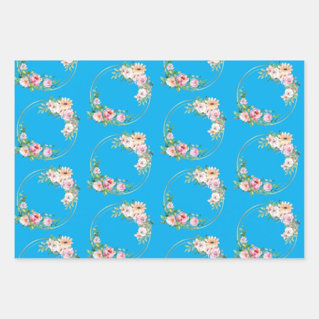 Elegantes Blume Wraath Wrapping Paper Set von 3 Geschenkpapier Set (Vorderseite)