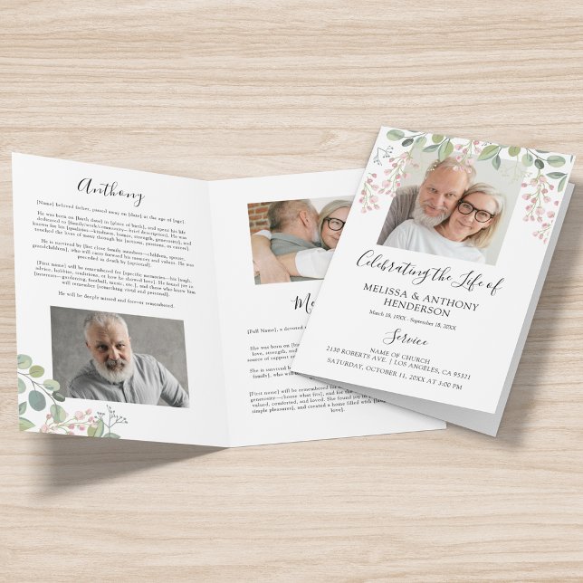 Elegantes Blumen-Foto-2-Personen-Gedenkprogramm (Von Creator hochgeladen)
