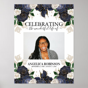 Elegantes Blumen Foto Begräbnis Begrüßungspapier Poster