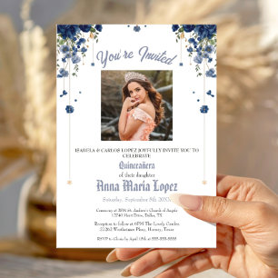 Elegantes Blumen-Foto Mis Quince Quinceañera 15.  Einladung
