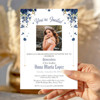 Elegantes Blumen-Foto Mis Quince Quinceañera 15.  Einladung