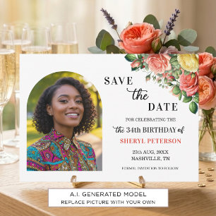 Elegantes Blumen-Foto zum 34. Geburtstag Save The Date