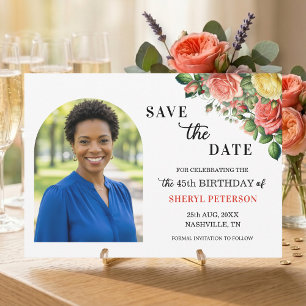 Elegantes Blumen-Foto zum 45. Geburtstagsfeier Save The Date