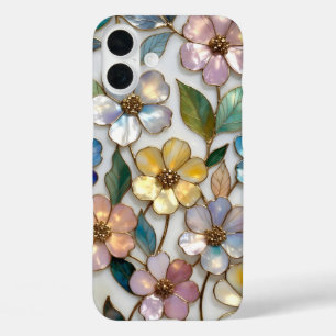 Elegantes Blumen-iPhone-Case Pastell-Gold-Blumen iPhone 16 Plus Hülle
