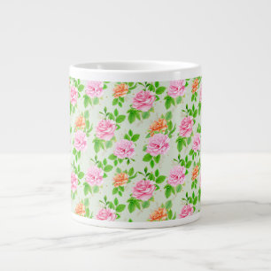 Elegantes Blumen-Rosen-Grünblättermuster-23675 Jumbo-Tasse