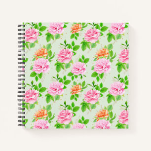 Elegantes Blumen-Rosenmuster mit grünen Blättern-2 Notizbuch