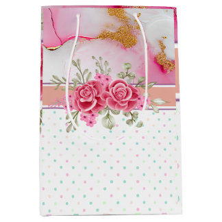 Elegantes Blumen- und Goldmarmor mit einem Weißen, Mittlere Geschenktüte