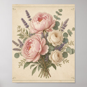 Elegantes Blumen-Wandkunstposter – rosa Rosen & Bo Poster