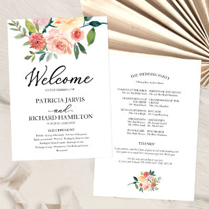 Elegantes Blumenaquarell-Hochzeitsprogramm Programm