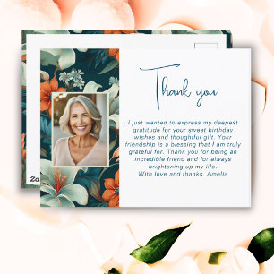 Elegantes Blumenblattmuster Foto Danke Postkarte