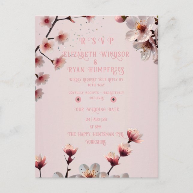Elegantes Blumenblossom Hochzeitsempfehlung Design Postkarte (Vorderseite)