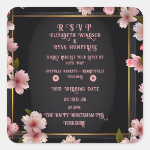 Elegantes Blumenblossom Hochzeitsempfehlung Design Quadratischer Aufkleber
