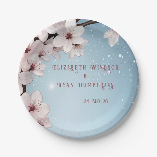 Elegantes Blumenblossom Hochzeitsplanung Pappteller (Vorderseite)