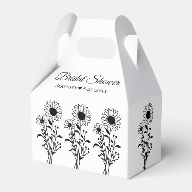 Elegantes Blumenblumen Schwarz-weißes Brautparty Geschenkschachtel (Rückseite)