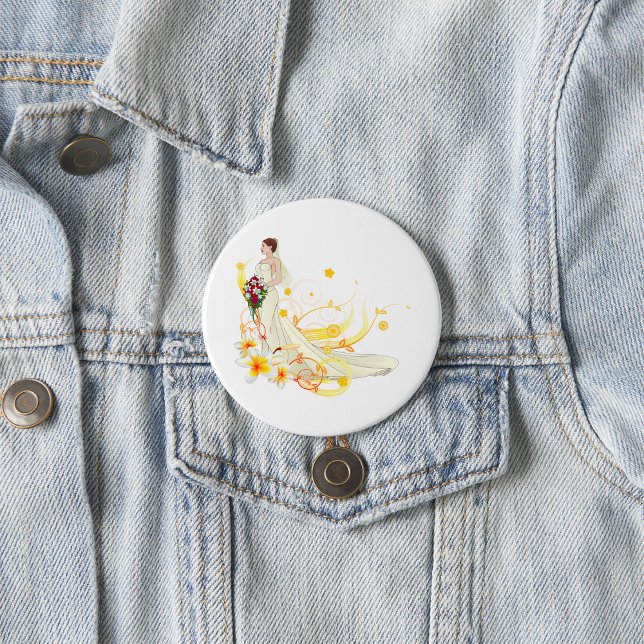 Elegantes Blumenbräu Romantisches Hochzeitsdesign Button (Von Creator hochgeladen)