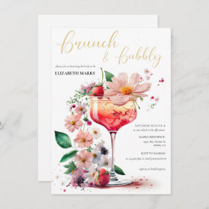 Elegantes Blumenbrunch & Bubbly Brautparty Inv. Einladung