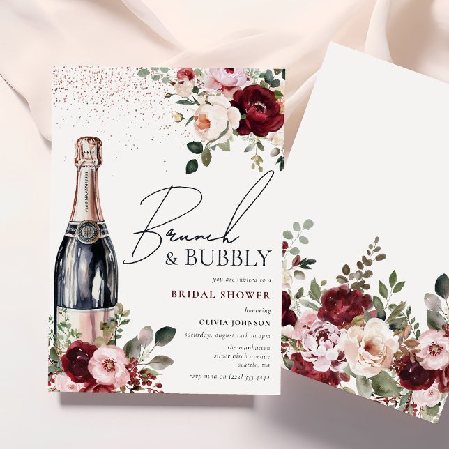 Elegantes Blumenbrunch und Bubbly Brautparty Einladung (Von Creator hochgeladen)