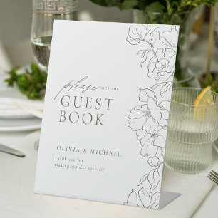 Elegantes Blumenbuch Grünen Hochzeitshauptbuch Sockelschild