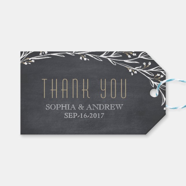 Elegantes Blumenchalkboard rustikale Hochzeit dank Geschenkanhänger (Vorderseite (Horizontal))