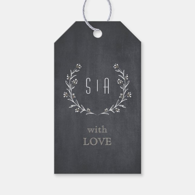 Elegantes Blumenchalkboard rustikales Hochzeitsmon Geschenkanhänger (Vorderseite)
