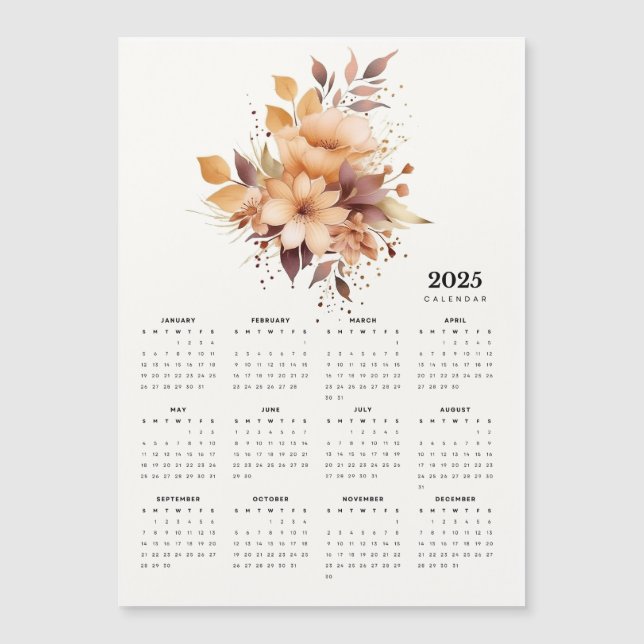 Elegantes Blumendesign Beige Blume Magnet-Kalender Magnetkarte (Vorderseite)
