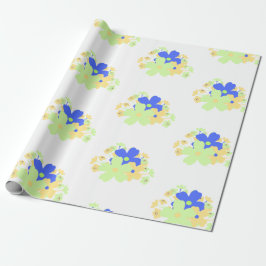 Elegantes Blumendesign Blau-Gelb Geschenkpapier