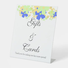 Elegantes Blumendesign gelb-blau Sockelschild