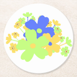 Elegantes Blumendesign in blau-gelb-grün Runder Pappuntersetzer