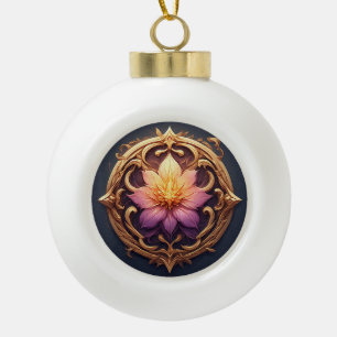 Elegantes Blumendesign mit Betonung von Goldelemen Keramik Kugel-Ornament
