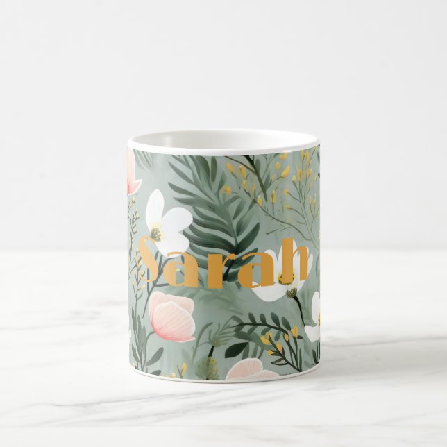 elegantes Blumendesign mit Namen Kaffeetasse (Mittel)