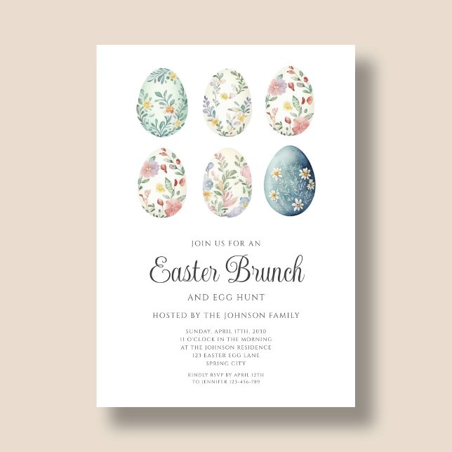 Elegantes Blumeneier Osterbrunch Einladung (Elegant Floral Eggs Easter Brunch Invitation)