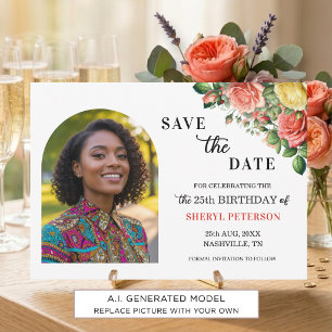 Elegantes Blumenfoto 25. Geburtstagsfeier  Save The Date