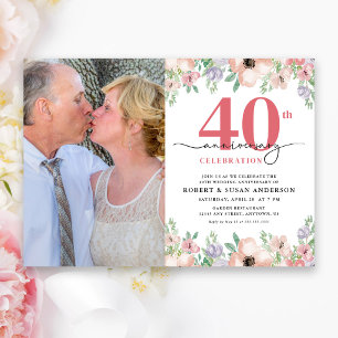 Elegantes Blumenfoto zum 40. Hochzeitstag Einladung